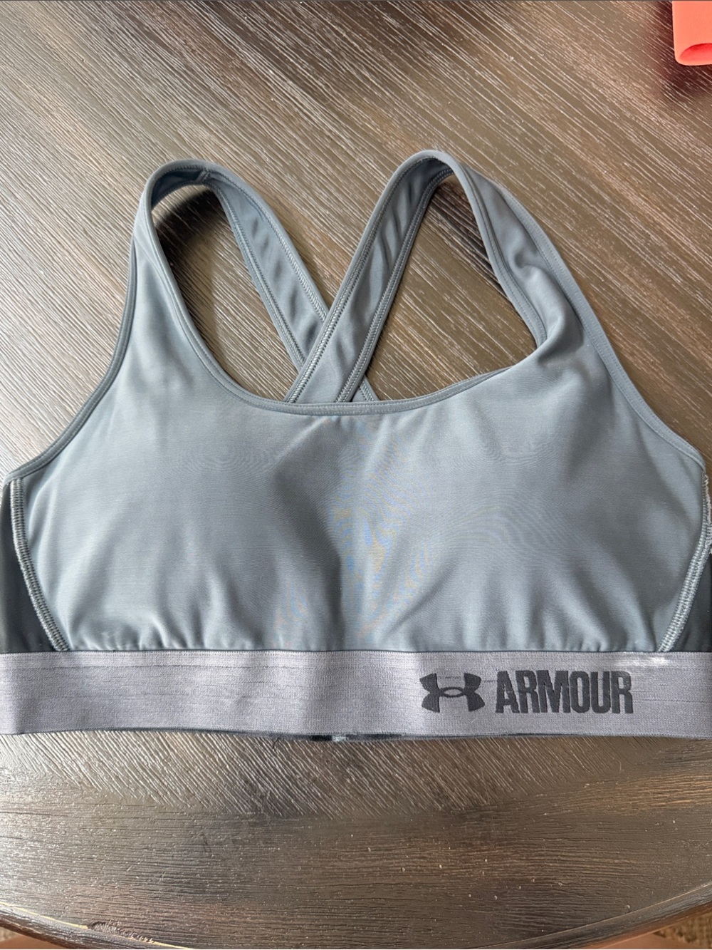 Under Armour Steel Gray Crossback Logo Sports Bra (L)